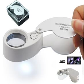 Lupa Profissional De Mao Iluminada 40X Mini Gota Com 2 Leds Inox Para Ourives Relojoeiro Estetica