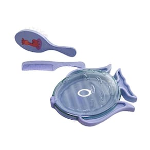Kit 3 Com Saboneteira Pente E Escova Cuidados Para Bebê Azul