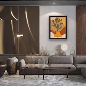Quadro Vaso De Planta Abstrato 45X34 Com Vidro Moldura Preta