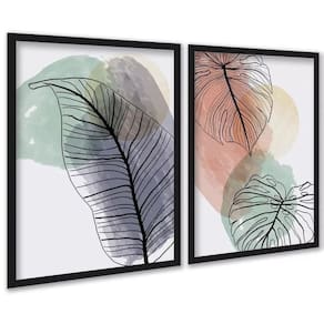 Kit 2 Quadros Folhas Costela Adão Aquarela 45X34Cm - Vidro