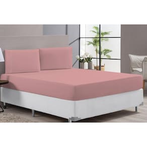 Lençol Cama Casal Queen Hotel Clinica 400 Fios Rosê 3P
