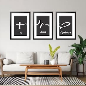 Kit 3 Quadros Grandes Fé Amor E Esperança 60X48Cm