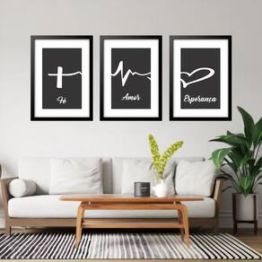 Kit 3 Quadros Grandes Fé Amor E Esperança 60X48Cm