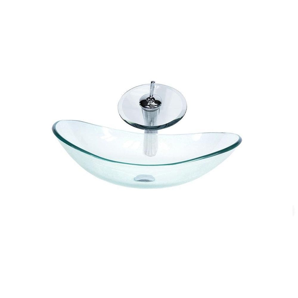 Cuba De Vidro Oval 47Cm Jateada + Valvula + Torneira Cascata