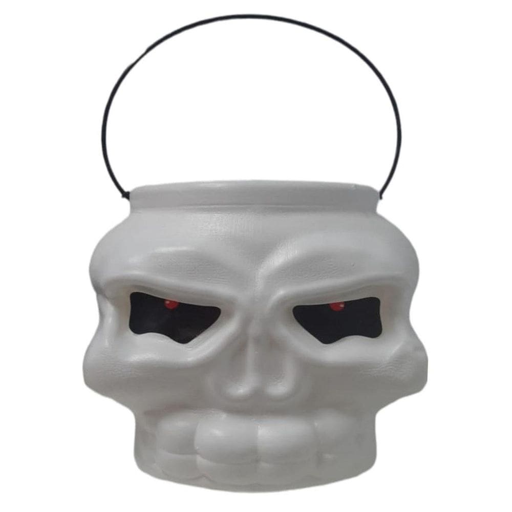 Caveira De Plastico Balde Dia Das Bruxas Halloween Enfeite