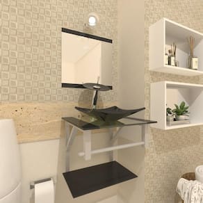 Gabinete De Vidro Banheiro 40Cm Com Torneira Cascata Preto
