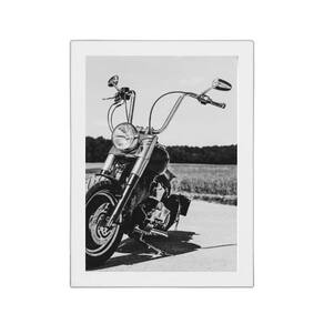 Quadro Fotografia Preto E Branca Moto 24X18Cm Moldura Branca