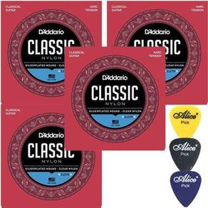 Kit 4 Jogos De Cordas D`Addario Ej27H Classic Nylon + Palhet