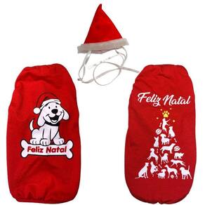 Kit 2 Camisetas E Um Gorrinho De Natal Para Cães E Gatos Gg