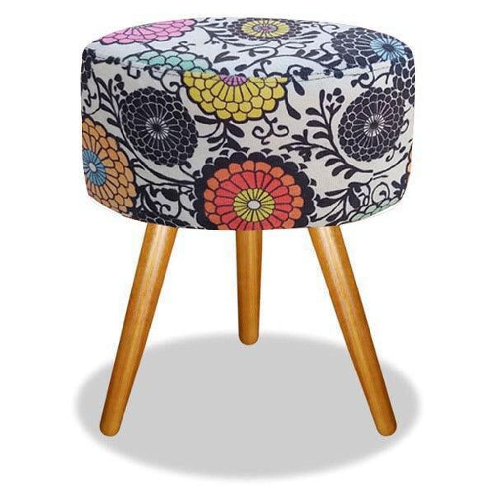 Puf Puff Para Sala E Hall De Entrada Redondo Mandala Branca