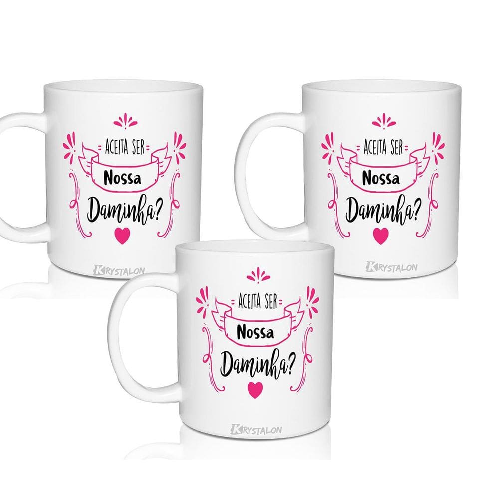 Kit 3 Canecas Convite 300 Ml Personalizadas Para Daminha