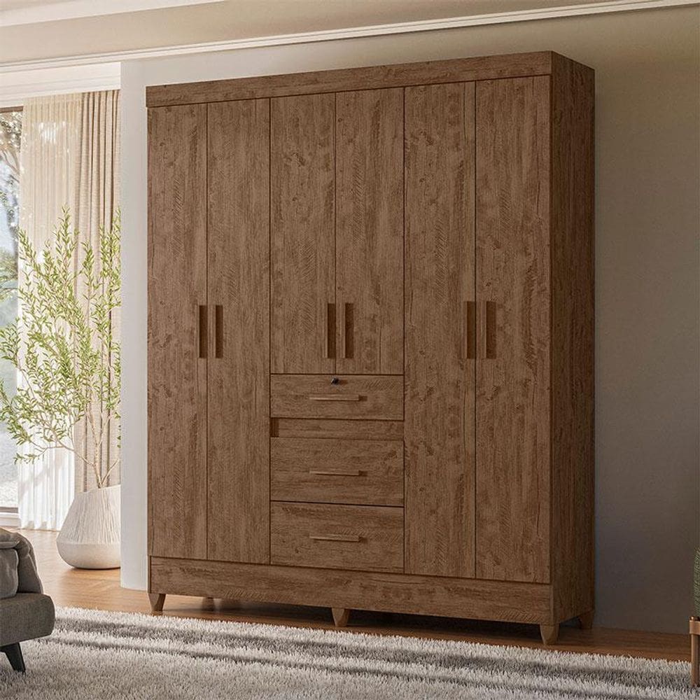 Guarda Roupa Casal Ambiente Itatiba 6 Portas Castanho Wood - Moval