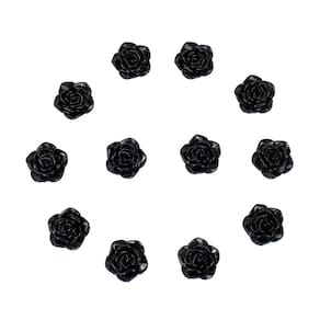 Kit C/12 Miçangas em Resina Flor Rosa Negra 2 cm