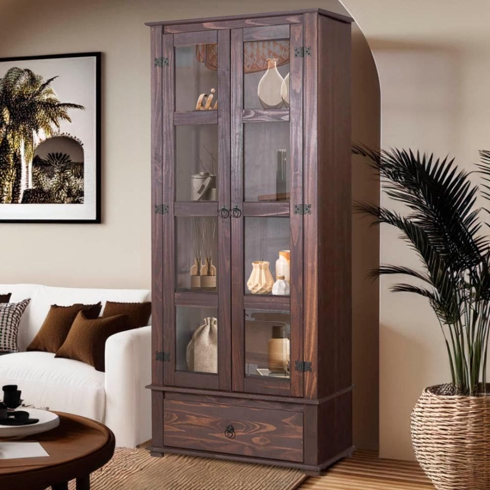 Cristaleira 2 Portas Vidro Madeira Maciça D106 Denk