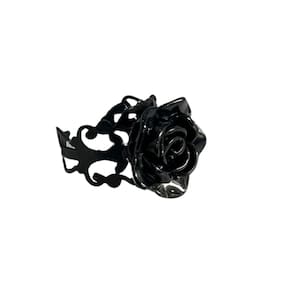 Anel Ajustável Pomba Gira Rosa Negra Metal Negro