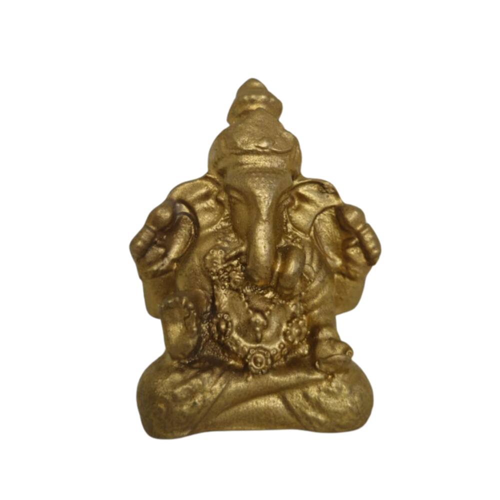 Escultura Ganesha Indiano Dourado 7 cm Presente e Decoração