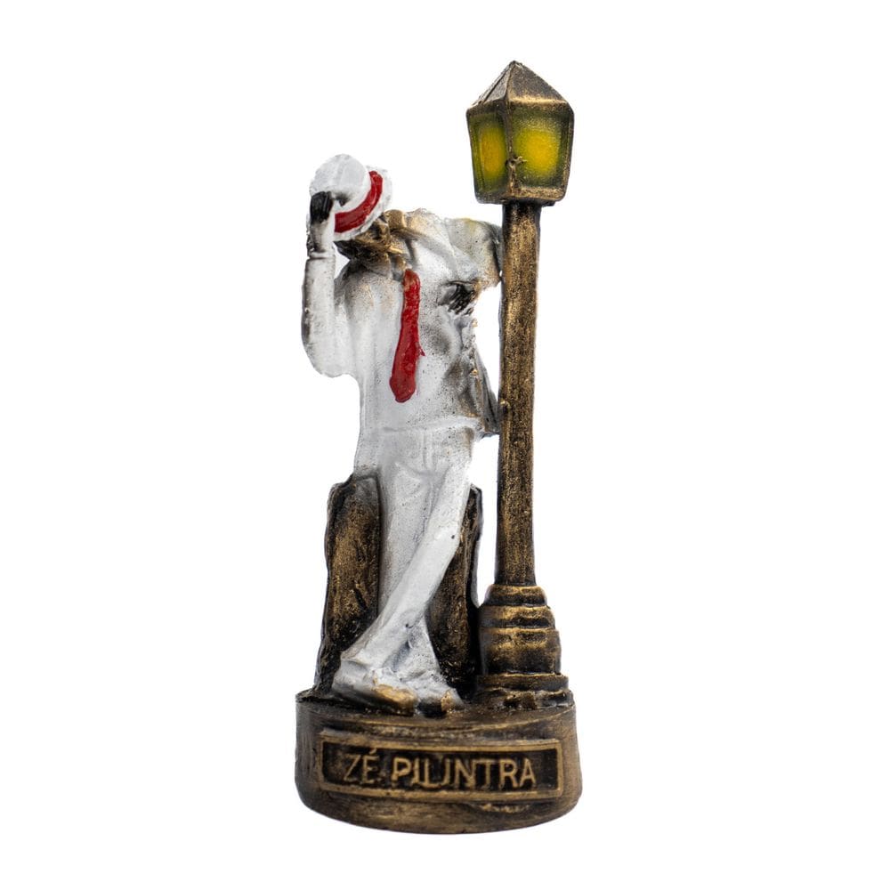Escultura Zé Pelintra No Poste Dourado Vintage Resina 12 cm
