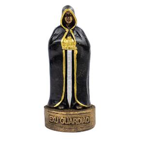 Escultura Exu Guardião Preto e Dourado Resina 10 cm