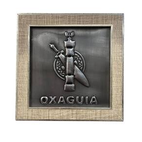 Quadro Oxaguiã Madeira Carvalho e Metal 17 x17 cm