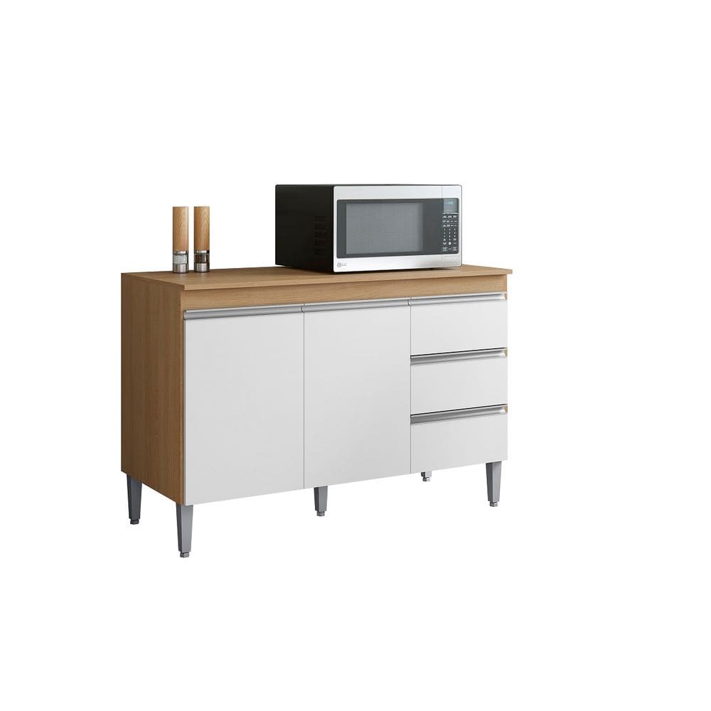 Balcão de Cozinha Andréia 120cm Amêndoa/Branco + Tampo - AJL Móveis
