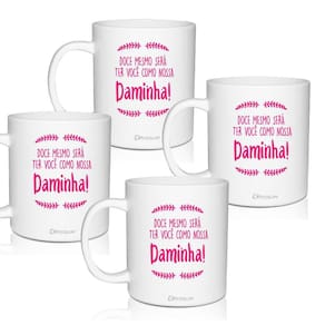 Kit 4 Canecas Convite Personalizadas Rosa - Para Daminha