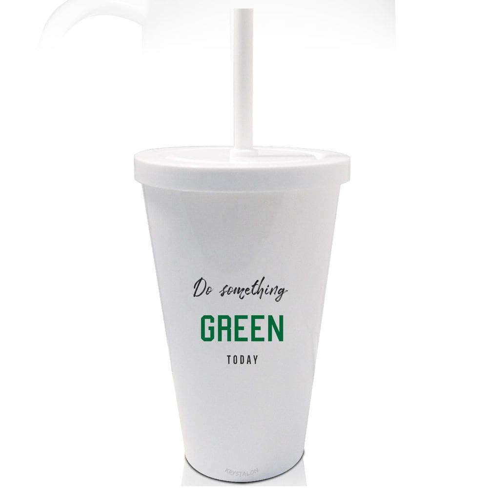 Kit 4 Copos Com Tampa E Canudo Branco Seja Verde