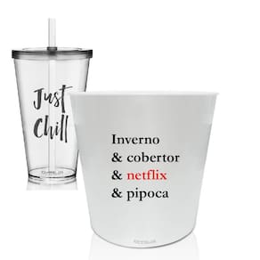 Kit Balde De Pipoca E Copo Personalizado Inverno & Cobertor