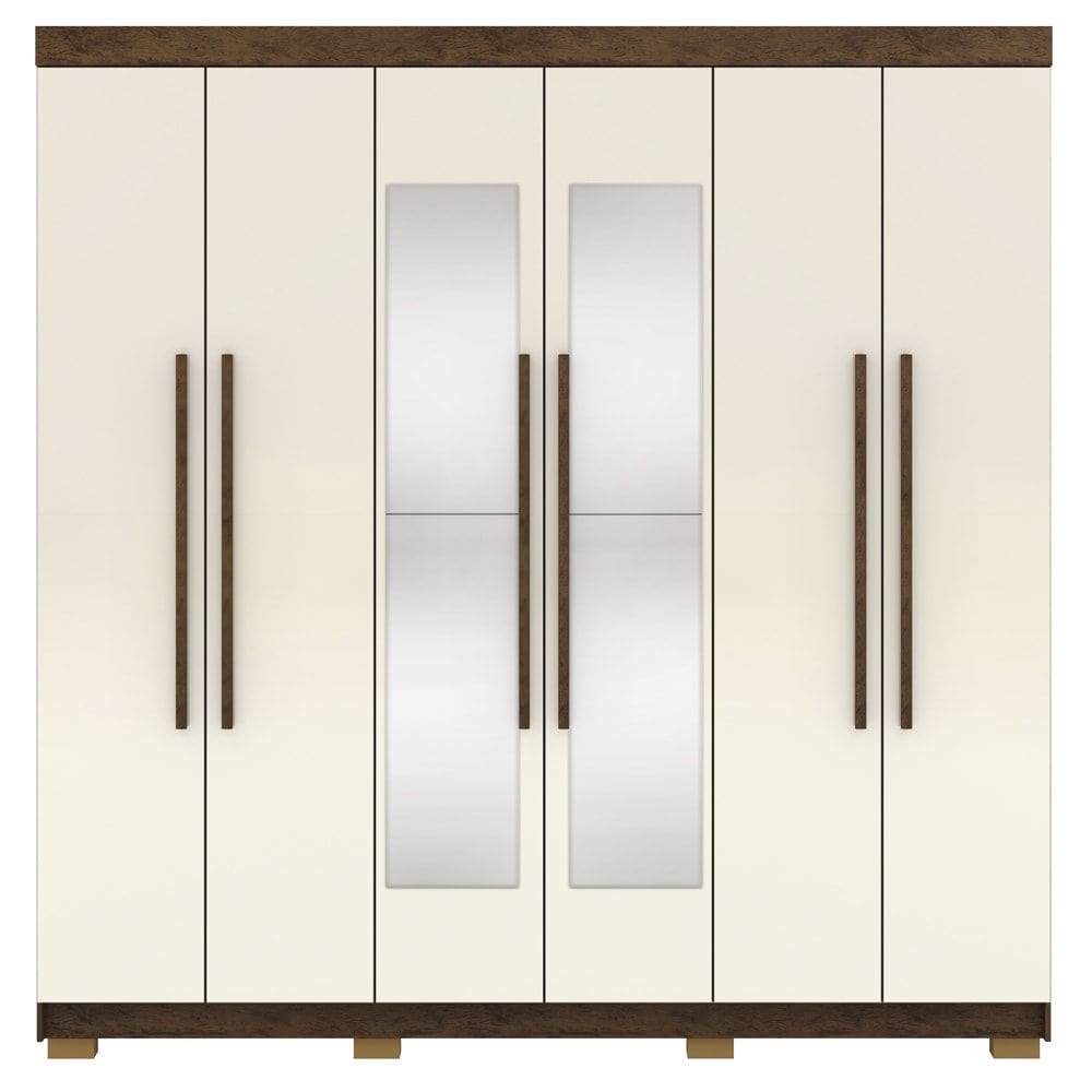 Guarda Roupa Casal 6 Portas 2G Espelho 218 cm Imbuia Champanhe VLR