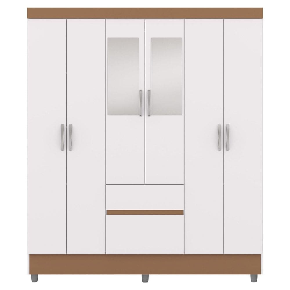 Guarda Roupa Casal 6P 2G Espelho 153 cm Branco Camarim VLR