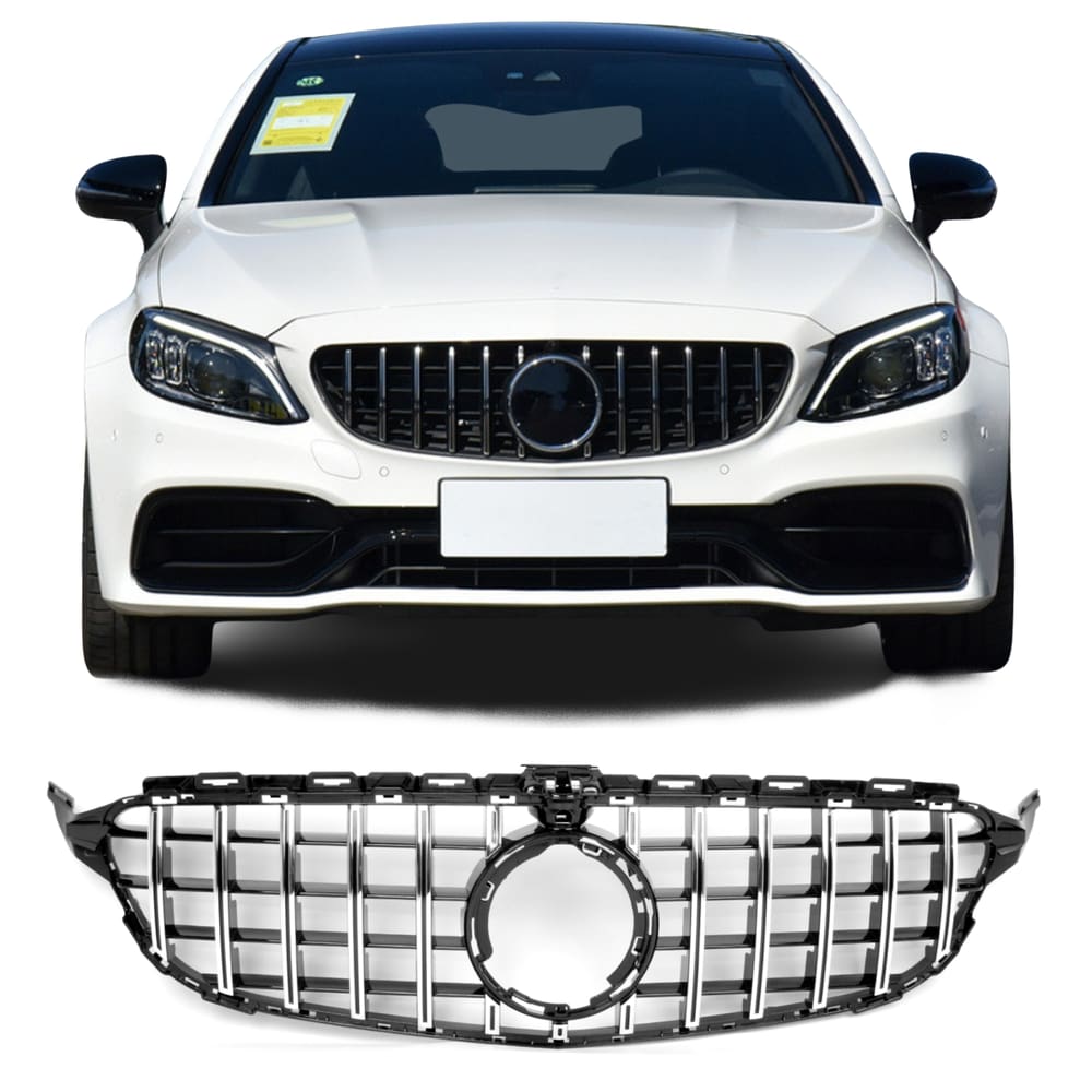 Grade Frontal Mercedes C180 AMG Black Piano e Cromado Câmera