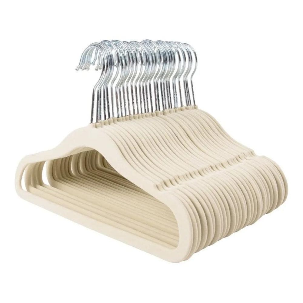Kit 150 Cabides Veludo Ultrafinos Antideslizantes Slim Bege