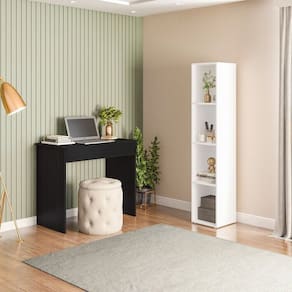 Conjunto 1 Mesa Escrivaninha 1 Gaveta Sevilha e 1 Estante Livreiro Modular 4 Nichos Delta Preto/Branco