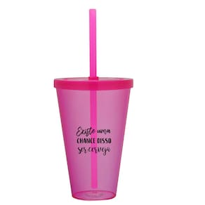 Kit 8 Copos Com Tampa E Canudo Rosa Personalizado