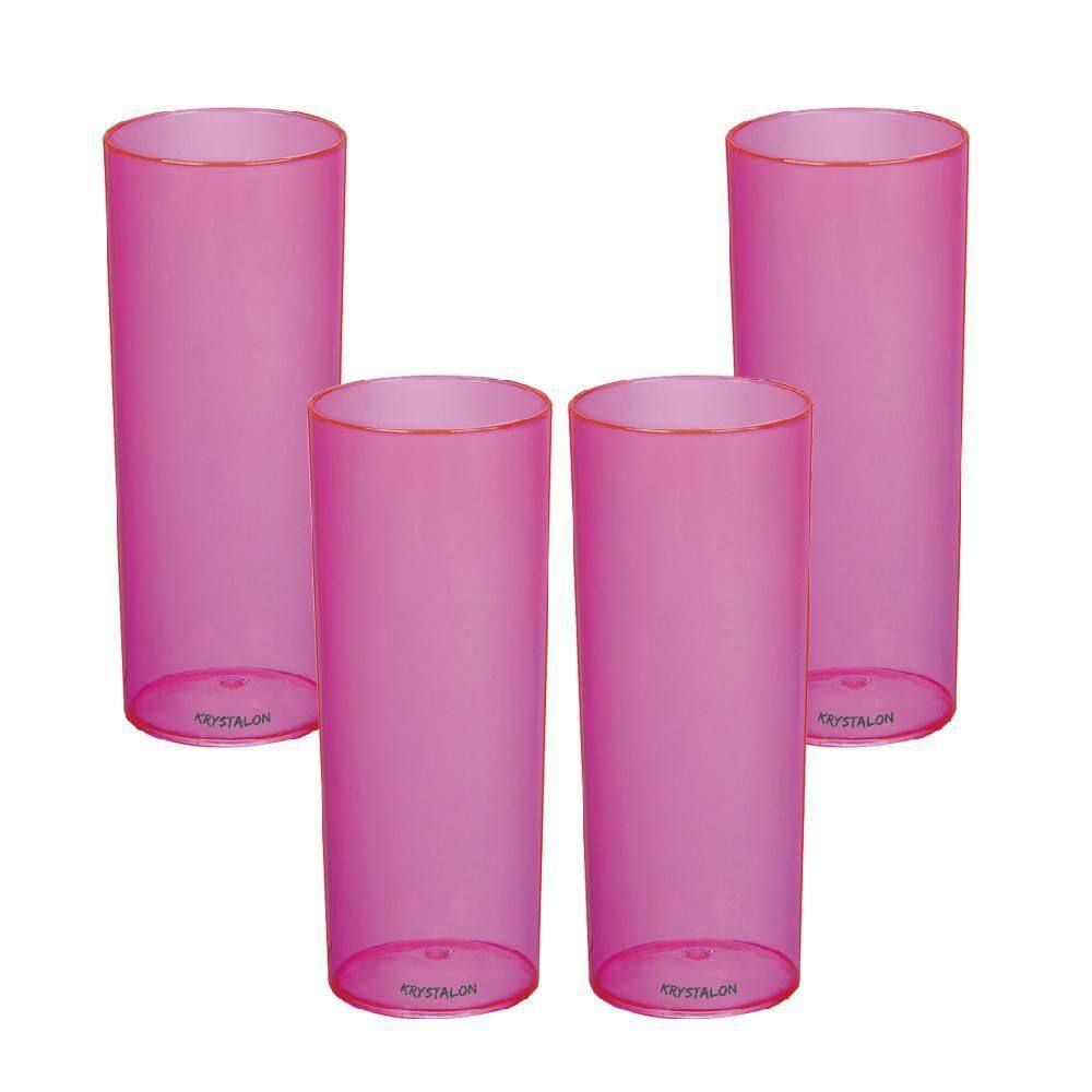 Kit 4 Copos Tubo Rosa Neon 300 Ml Acrílico Ps
