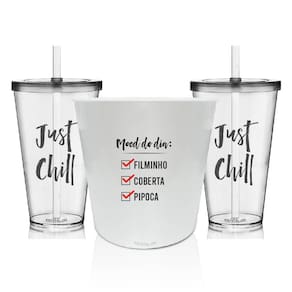 Kit Balde De Pipoca E 2 Copos Personalizados - Just Chill