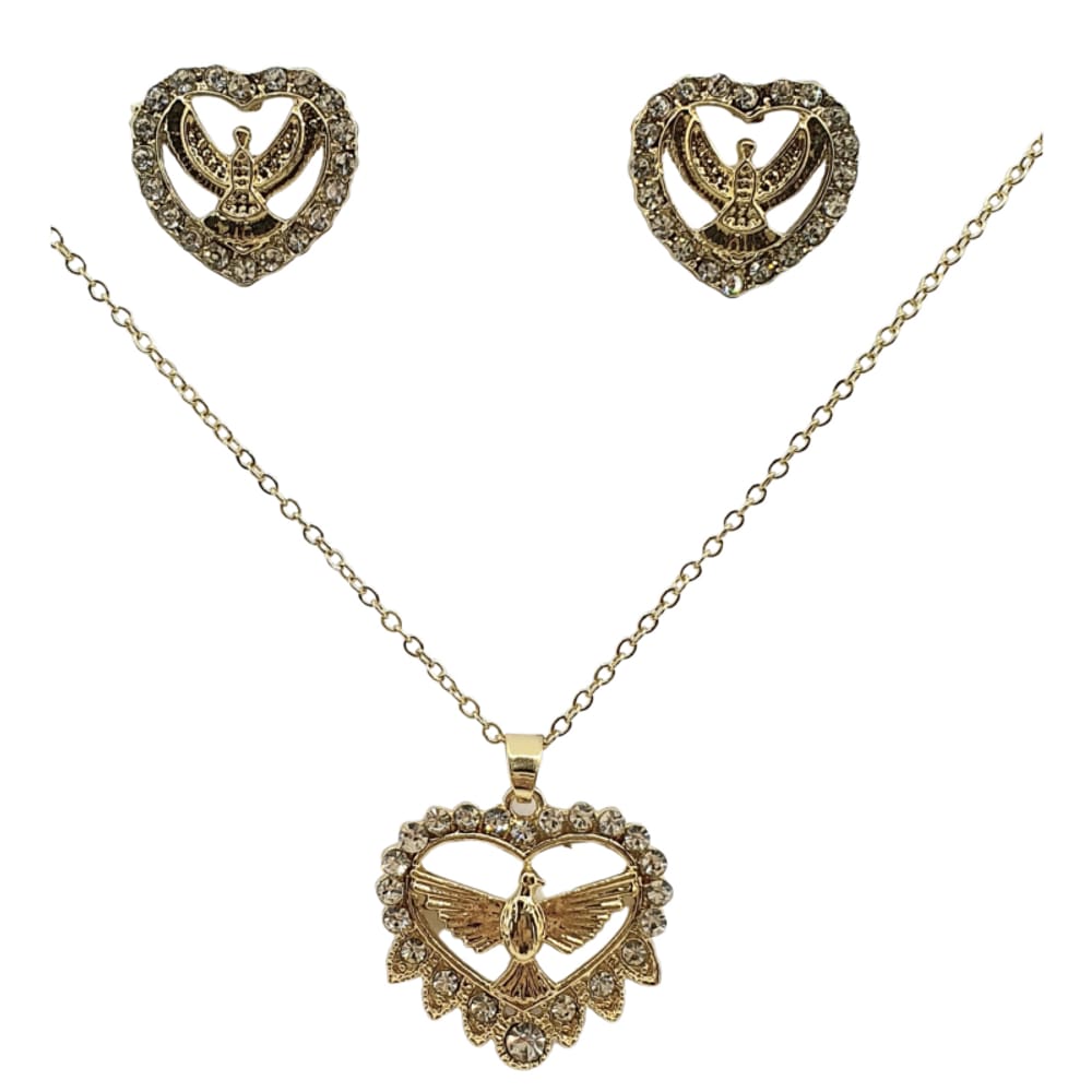 Conj Brinco e Colar Folheado Ouro Espírito Santo 4 Modelos