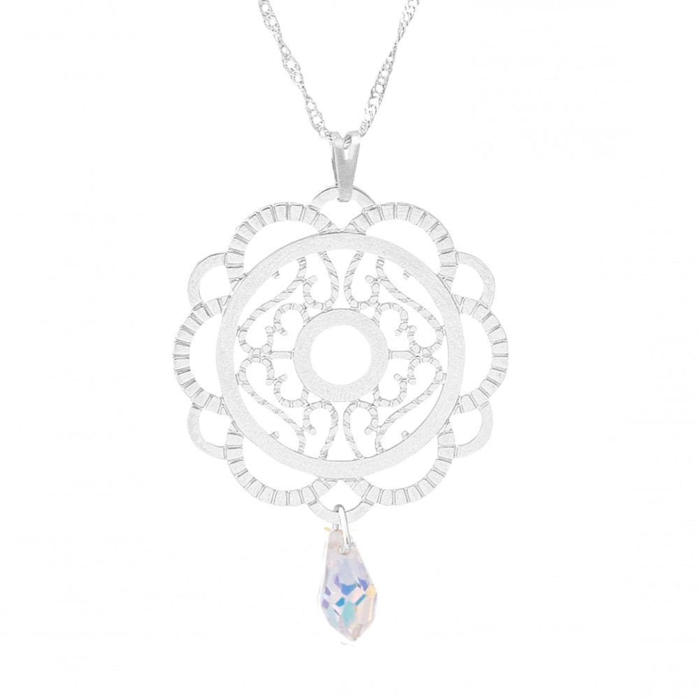 Gargantilha Mandala Pingo Cristal Swarovski Ródio Branco