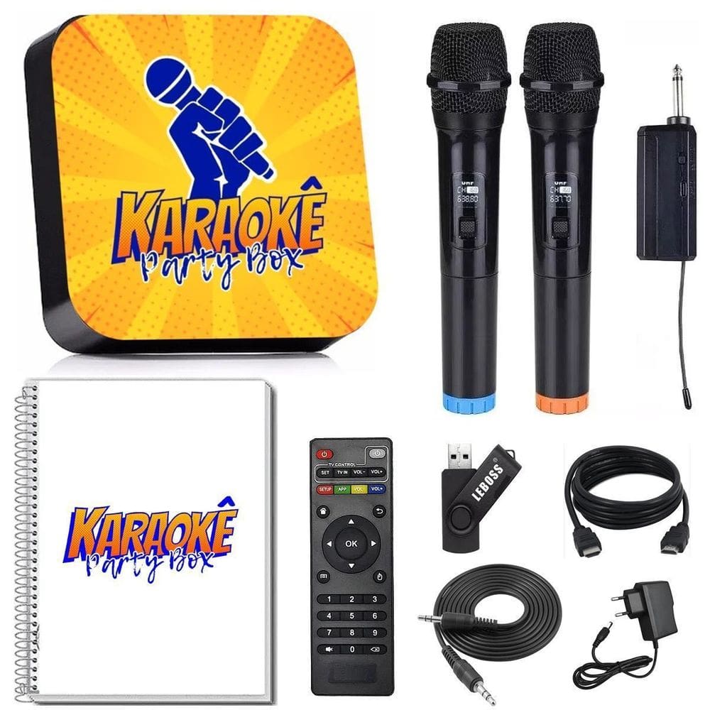 Karaoke Party Box Profissional +2 Mic Sem Fio + Catálogo