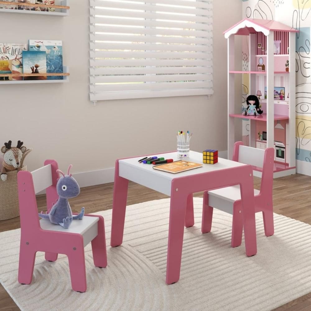 Jogo de Mesa e 2 Cadeiras Infantil Honduras Branco/Rosa