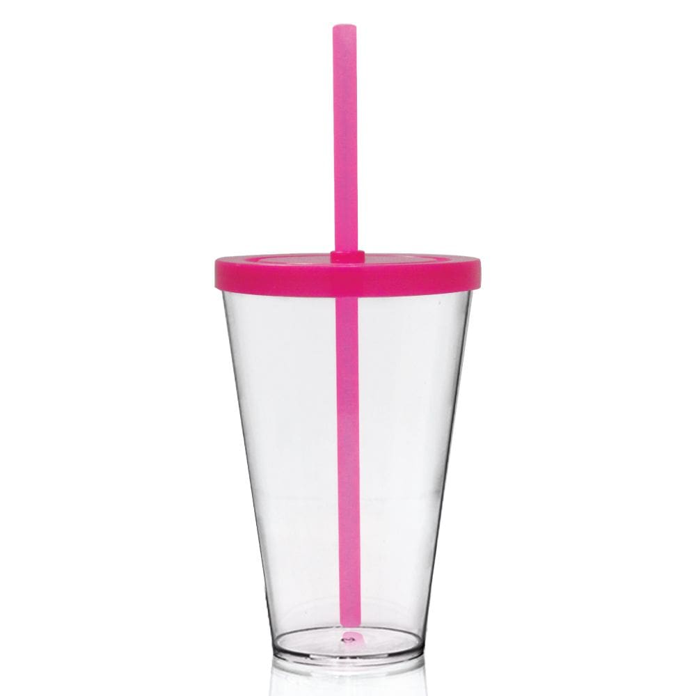 Copo Transparente Tampa e Canudo Rosa KrystalON 550 ml