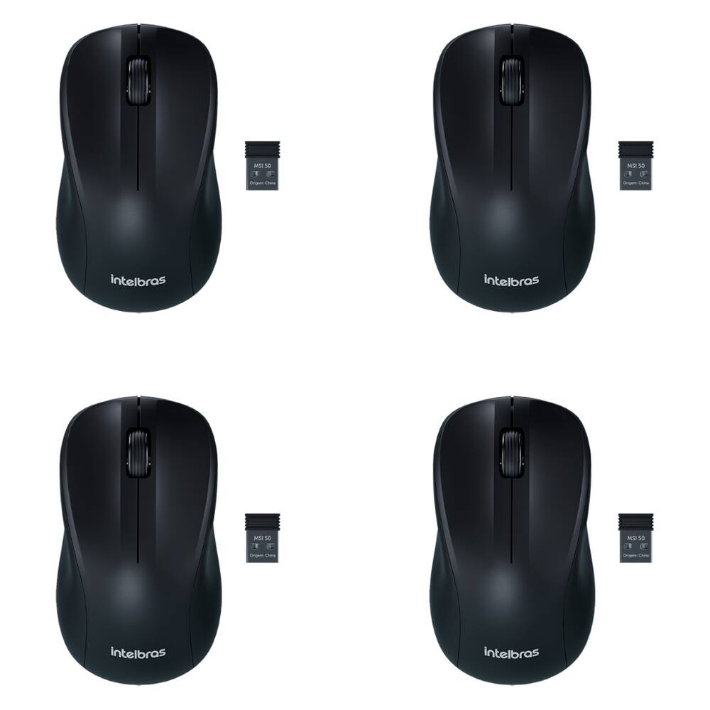 Mouse Sem Fio Intelbras MSI50 1200DPI Preto - 4 Unidades