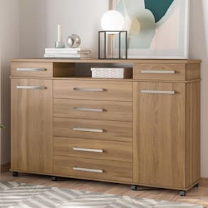 Cômoda London Quarto com 7 Gavetas 2 Portas e Rodízios