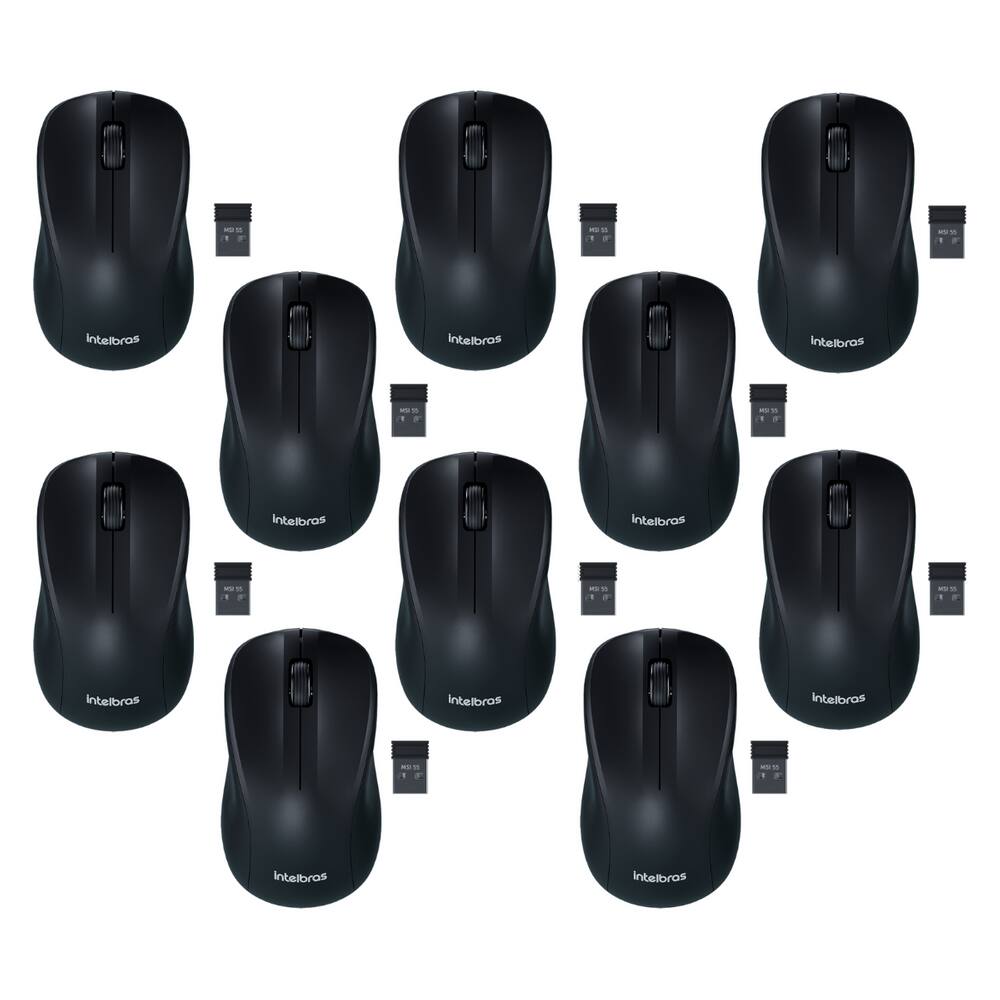 Mouse Sem Fio 1600DPI Intelbras Ambidestro MSI 55 Preto - 10 Unidades