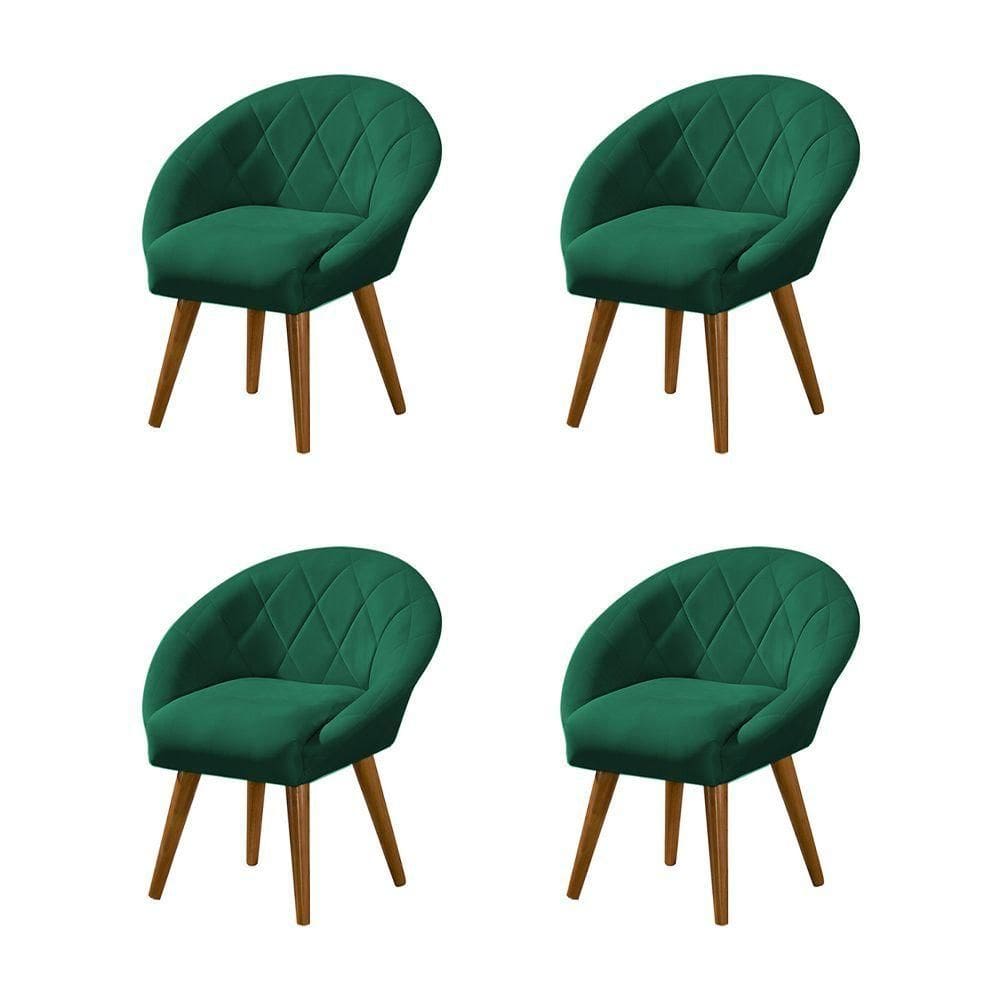 Kit 4 Poltronas Decorativa Canastra Estofada Veludo Verde Esmeralda Pés Palito Em Madeira Maciça
