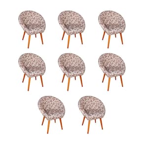 Kit 8 Poltronas Decorativa Canastra Estofada Veludo Floral Marrom Pés Palito Em Madeira Maciça
