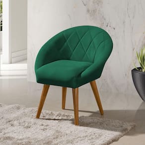 Poltrona Decorativa Canastra Estofada Veludo Verde Esmeralda Pés Palito Em Madeira Maciça