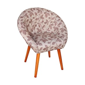 Poltrona Decorativa Canastra Estofada Veludo Floral Marrom Pés Palito Em Madeira Maciça