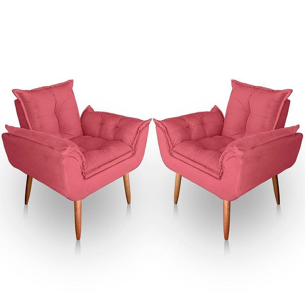 Kit 02 Poltrona Para Sala E Quarto Decorativa Opala Suede Rosa