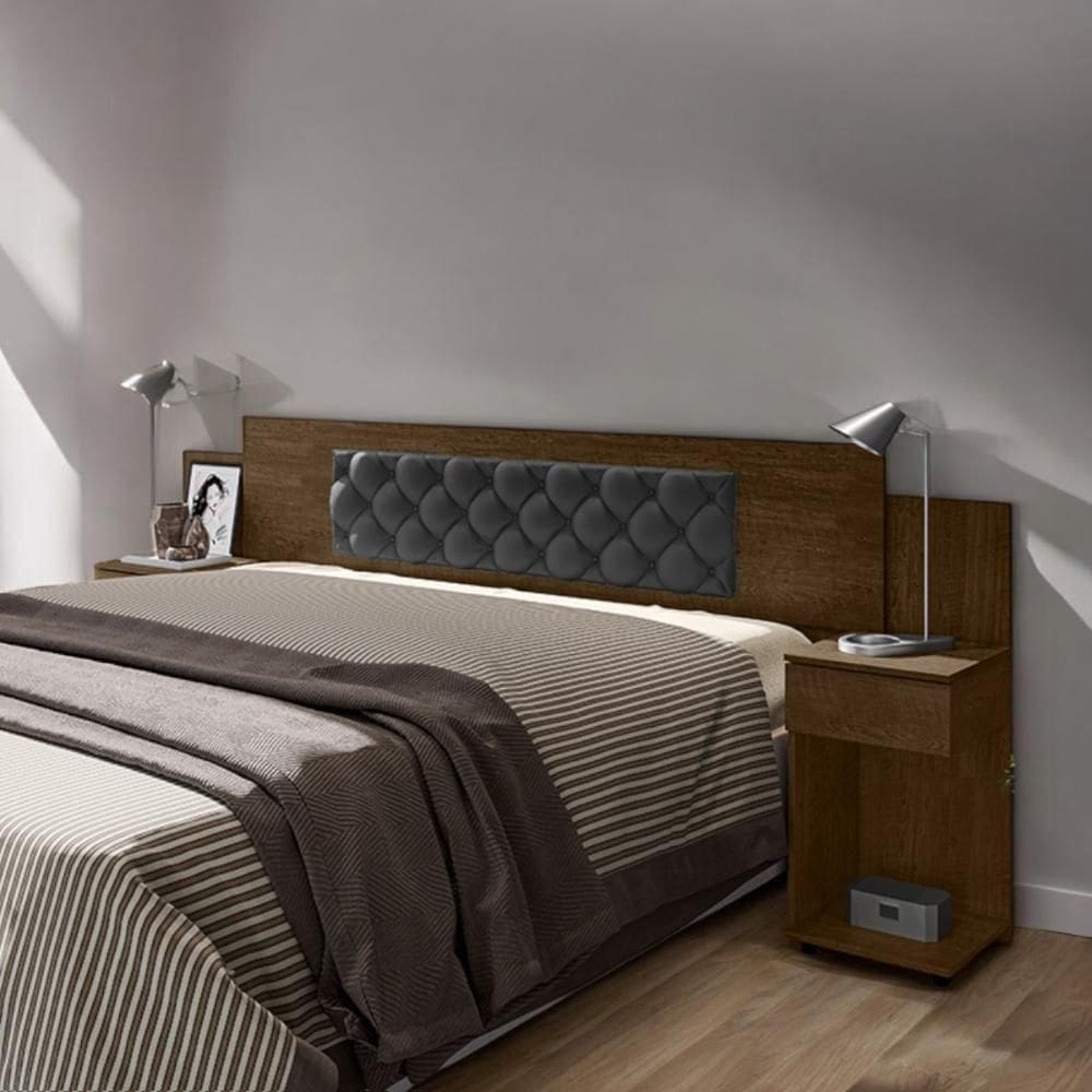 Cabeceira Ajustável Bruna Malbec Com Capitonê Preto