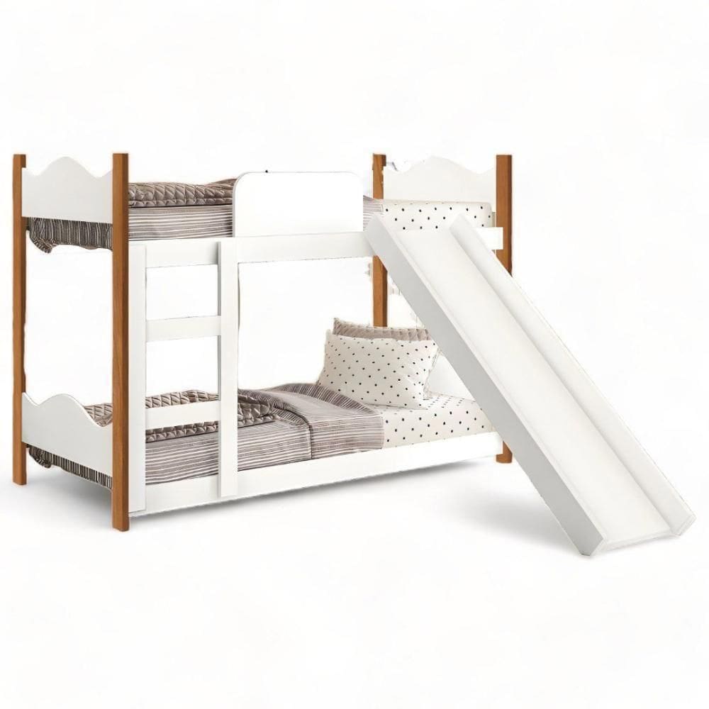 Beliche Encanto Branca E Nature Com Escorregador E 02 Colchões Gabrielli